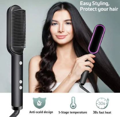 Hair Straightener Brush Curling Combo